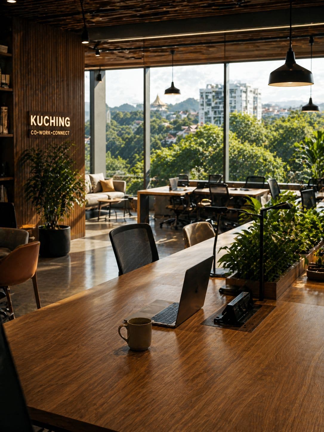 Coworking space in Kuching with a city view