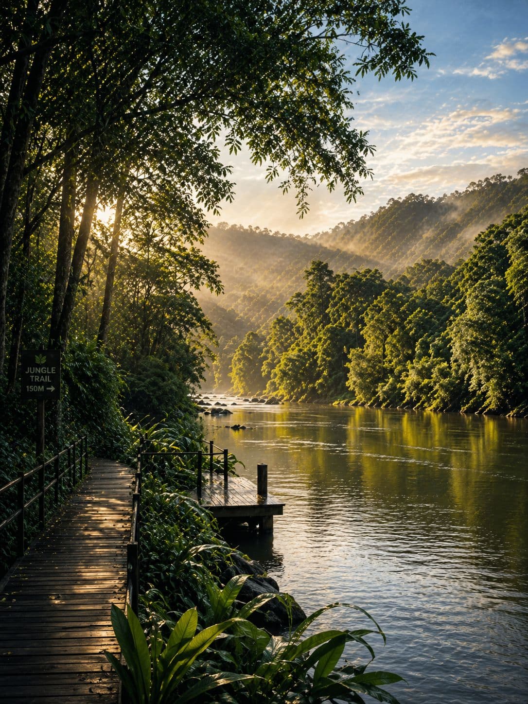 Jungle trail along a river in Sarawak